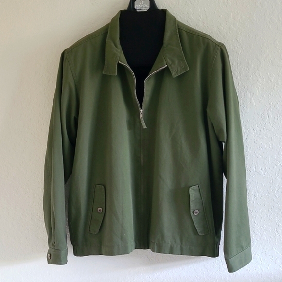 Lands' End Military Green Field Navy Zip